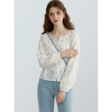 批发2026秋季新款法式时尚甜美风碎花<b class='q'>雪纺衫</b>女<b class='q'>长袖</b>小个子清新短款上衣