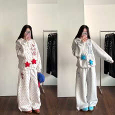 批发运动套装<b class='q'>女</b>春秋季新款星星连帽卫衣宽松长袖时尚休闲阔腿裤<b class='q'>两件</b>套