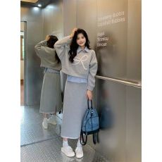 批发休闲套装女春秋季蝴蝶结假两件拼接卫衣长袖<b class='q'>时尚</b>宽松半身裙两件套