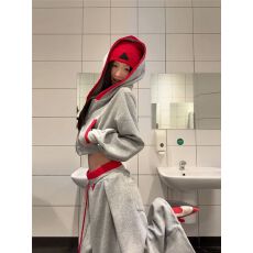 批发运动套装女新款拼色兜帽卫衣外套<b class='q'>春</b>秋季打褶宽松休闲阔腿裤两件套
