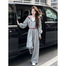 批发运动套装女2026<b class='q'>春</b>秋季时尚撞色连帽短款卫衣阔腿裤洋气休闲两件套