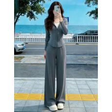 批发小众洋气高级感套装女2026年<b class='q'>春</b>季新款气质修身拉链外套长裤两件套