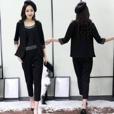 批发春秋小西服套装女时尚新款韩版镶亮钻气质<b class='q'>七分袖</b>外套小脚裤三件套