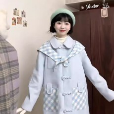 批发韩系毛呢外套女小个子2025秋冬新款高级感加厚<b class='q'>中长款</b>蓝色呢子大衣