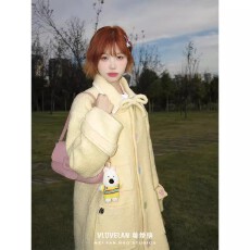 批发毛呢小个子大衣女冬季新款学院风复古蝴蝶结翻领加厚<b class='q'>中长款</b>外套女