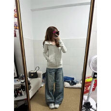 批发美式复古口袋<b class='q'>镶钻</b>高个子直筒垂感<b class='q'>牛仔裤</b>女秋冬新款显瘦加厚阔腿裤