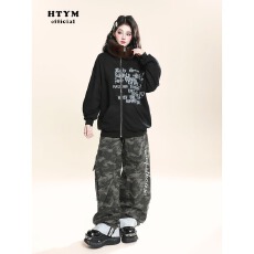 批发美式<b class='q'>街头</b>可拆卸毛领字母印花立领卫衣外套女款春秋季宽松情侣开衫