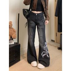 批发做旧抹脏乱绣弯刀牛仔裤街头宽松裤子春<b class='q'>夏</b>男女潮