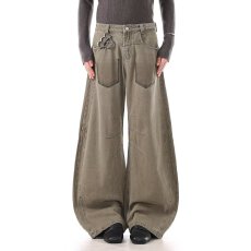 批发复古泼墨做旧褶皱工装牛仔裤男女美式春秋款直筒微喇<b class='q'>哈伦</b>阔腿裤子