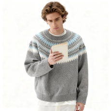 批发韩系早秋穿搭设计感提花套头毛衣<b class='q'>男</b>女软糯慵懒风<b class='q'>长袖</b>针织线衣外套