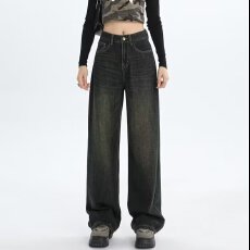 批发阔腿宽松牛仔裤女<b class='q'>夏</b>季2025新款高腰直筒显瘦小个子垂感窄版拖地裤