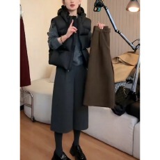 批发毛呢八分西装裤女秋冬加厚胖妹妹显瘦宽松高腰休闲直筒<b class='q'>七分</b>阔腿裤