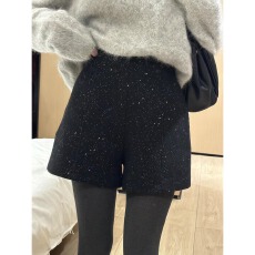 批发<b class='q'>设计</b>感短裤女冬季新款高腰亮闪闪显瘦A字阔腿靴裤外穿打底靴高腰