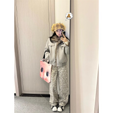 批发豹纹宽松阔腿直筒低腰休闲裤女秋季2025气质大码高个子<b class='q'>设计</b>感裤子