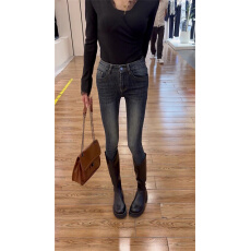 批发加绒铅笔牛仔裤女秋冬2025新款加厚高腰弹力修身紧身配靴子<b class='q'>小脚裤</b>