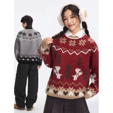 批发<b class='q'>儿童</b>圣诞<b class='q'>毛衣</b>女童双层针织衫2025新款秋冬装男童麋鹿打底衫上衣