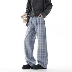 批发格子宽松阔腿裤女春季新款大码胖mm显瘦藏肉休闲裤慵懒垂感拖地裤