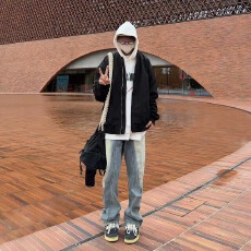 批发美式高街复古线条拼接水洗做旧<b class='q'>牛仔裤</b><b class='q'>男</b>女宽松直筒显瘦百搭长裤潮