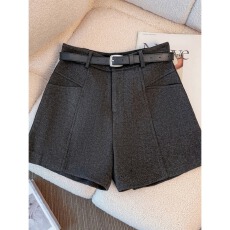 批发大码秋冬毛呢裤子<b class='q'>高腰</b>灰色小个子阔腿靴裤a字休闲显瘦口袋<b class='q'>短裤</b>女