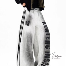 批发时尚裤子女美式复古运动卫裤潮牌嘻哈高个子阔腿休闲宽松直筒裤