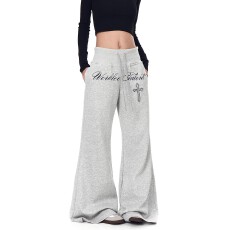 批发加绒款 纯<b class='q'>棉</b>华<b class='q'>棉</b>复合贝贝绒印花高腰微喇卫裤女修身显瘦休闲裤