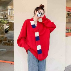 批发百搭流行ins慵懒潮流文艺新款V领慵懒风宽松针织毛衣气质无<b class='q'>品牌</b>