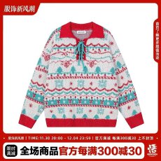 批发氛围感圣诞节拼色针织衫男女款美式红绿拼色<b class='q'>街头</b>情侣毛衣