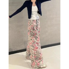 批发复古温柔风满印<b class='q'>碎花</b>阔腿牛仔<b class='q'>裤</b>女秋冬高腰宽松显瘦小众拖地长<b class='q'>裤</b>子