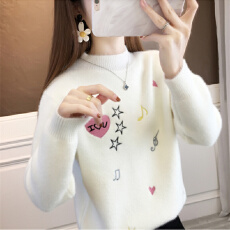 批发加厚新款半高领毛绒绒软糯毛衣秋冬保暖刺绣<b class='q'>打底衫</b>小个子上衣