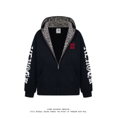 批发国潮豹纹内衬卫衣<b class='q'>男</b>女美式高街潮牌连帽重磅刺绣开衫拉链秋冬外套