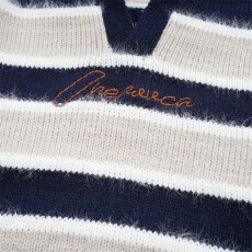 批发2025冬季新款<b class='q'>毛衣</b>藏青条纹设计感气质休闲宽松情侣针织套衫<b class='q'>男</b>女