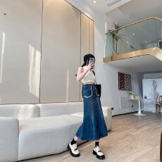 批发2025年<b class='q'>秋</b>季通勤蓝色高腰裙身鱼尾中长裙半身裙牛仔半裙