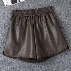 批发休闲短裤女春秋外穿松紧腰高腰显瘦a字阔腿pu皮裤小个子打底靴裤