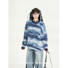 批发慵懒风软糯马海毛针织衫毛衣<b class='q'>男</b>女情侣秋冬复古圆领宽松外套