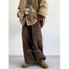 批发秋冬日系复古基础款咖啡色工装裤男<b class='q'>女生</b>阔腿宽松休闲裤子