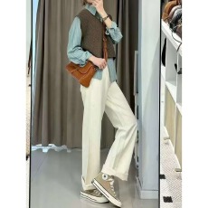 批发米白色直筒牛仔裤女夏季新款<b class='q'>胖</b>妹妹mm高腰宽松显瘦窄版阔腿长裤潮