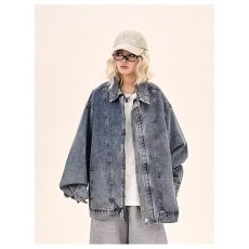 批发2025<b class='q'>牛仔外</b><b class='q'>套男</b>女春季2025宽松美式高街复古翻领夹克上衣潮流