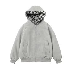 批发新款豹纹麂皮夹克外套<b class='q'>男</b>女春秋季加厚美式情侣运动连帽上衣ins