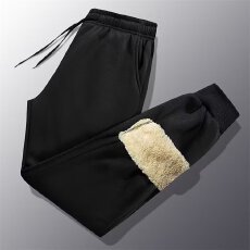 批发430g华棉羊驼绒螺纹口秋冬长隆加绒休闲裤女宽松束脚直筒裤长裤