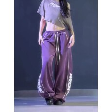 批发纯棉华棉复合牛奶丝原版1：1抽绳阔腿裤女宽松休闲裤拖地长裤