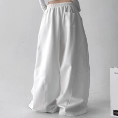 批发纯棉复合原版折痕阔腿37运动裤女春秋高腰宽松香蕉休闲卫长裤子