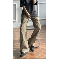 批发美式暗纹扎染工装裤男女款斜切弯刀裤子cleanfit<b class='q'>微喇</b>长裤潮牌