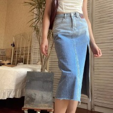 批发开叉牛仔裙半身裙女夏季2026年新款高腰分叉<b class='q'>百搭</b>中长款包臀裙长裙