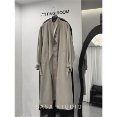 批发卡其色<b class='q'>风衣</b>女<b class='q'>中长款</b>春秋季茧型气质休闲大码立领通勤外套廓形大衣