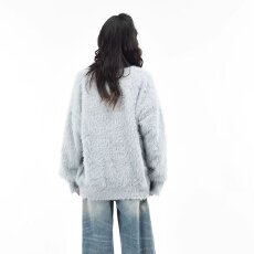 批发美式复古仿水貂字母提花毛衣女秋冬慵懒风潮牌<b class='q'>街头</b>拼色针织衫上衣