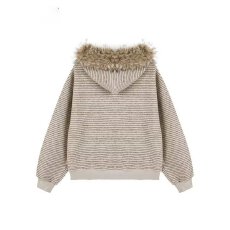 批发春秋新爆薄<b class='q'>短款</b>上衣百搭休闲小个子<b class='q'>卫衣</b>开衫欧货男女条纹连帽外套