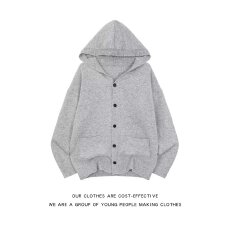 批发纯色连帽纽扣毛衣<b class='q'>男</b>女慵懒风美式复古潮ins针织衫外套上衣秋