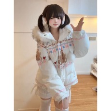 批发<b class='q'>日系</b>小个子萌妹可爱<b class='q'>甜美</b>风费尔岛雪花小熊棉衣保暖女学生冬季棉服