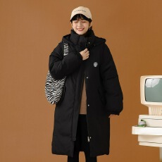 批发情侣装中长款棉衣<b class='q'>男</b>女生冬季宽松东大门加厚连帽过膝羽绒棉服外套