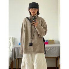 批发时尚日系复古简约套头高领毛衣宽松百搭休闲上衣保暖柔软打底内搭